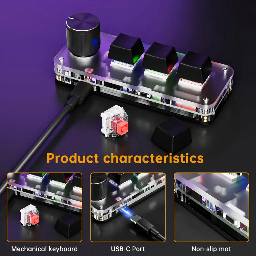 2.4G 3-key Customize Bluetooth Keyboard Macro Knob Copy Paste Shortcut Key E-sports Game Mini Mechanical Hot Plug Mini Keyboard product view