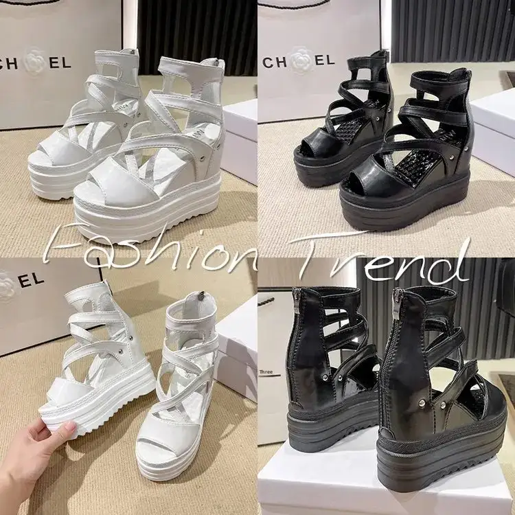 Women's High Heel Sandals 13CM Slope Heel Thick Bottom Cross Band Fish Mouth Shoes New Style Increased Height Summer Shoes product view