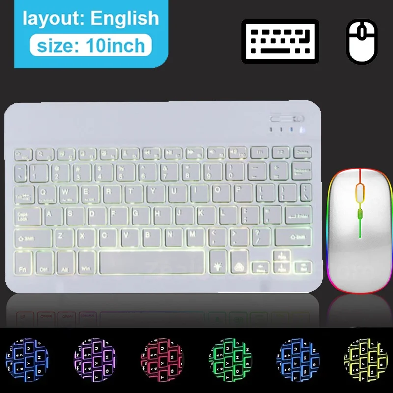 Mini Backlit RGB Bluetooth Wireless Keyboard 2.4G Mouse For Tablet Cell Phone Windows Android iOS Ultra Light Slim iPad Keyboard detail