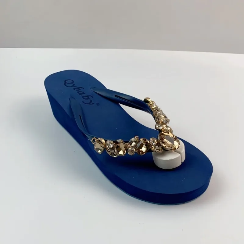 Diamond Slippers Women Summer Outdoor Wear Beach Shoes Sandals Womens Sexy Shoes Slope Heel Flip Flops for Women Chanclas Mujer detail
