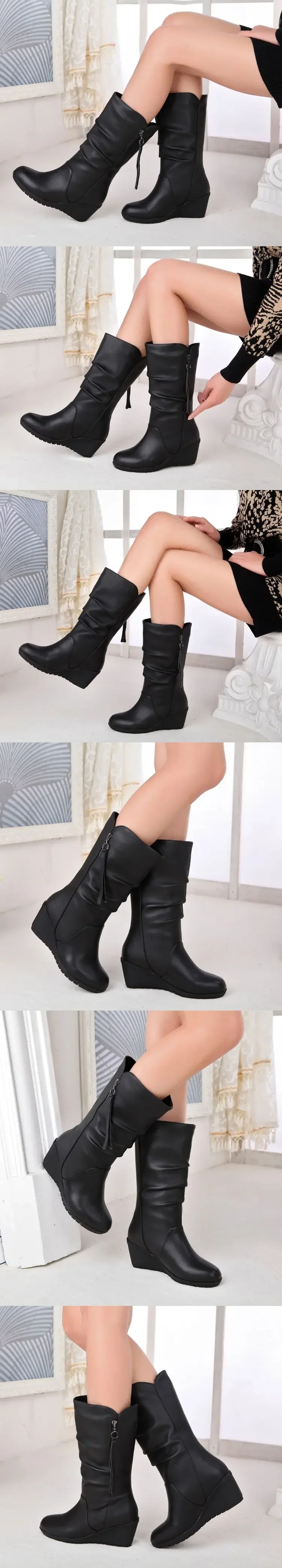 2024 Autumn Winter Anti Slip Slope Heel Women Dance Casual Mid Tube Boot Warm Snow Boot English Chelsea Boot Large Women Shoe detail