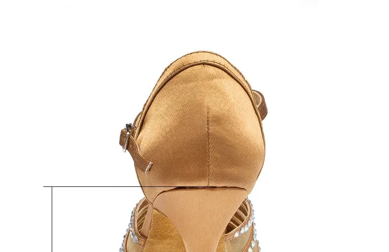 DILEECHI New arrival Tan Satin Latin Modern dance shoes female Autumn and Winter Ballroom dancing shoes thin heels 7.5cm detail