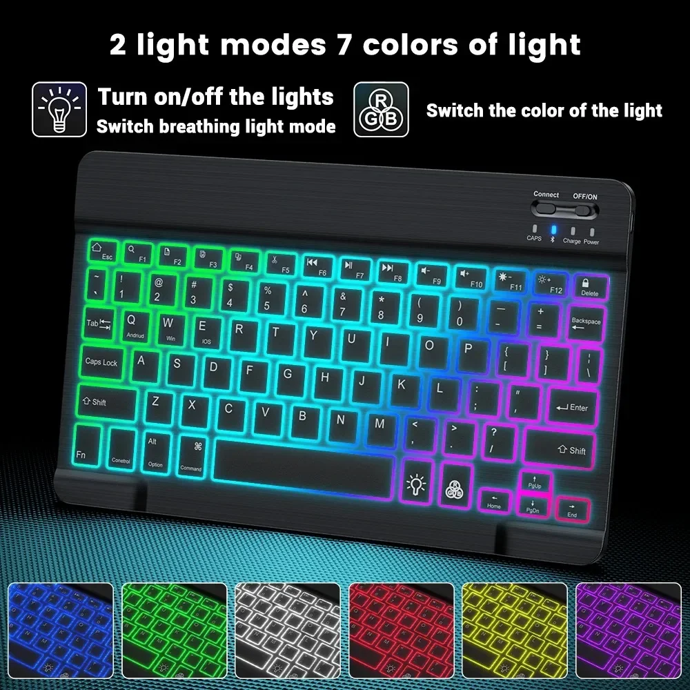 Mini Backlit RGB Bluetooth Wireless Keyboard 2.4G Mouse For Tablet Cell Phone Windows Android iOS Ultra Light Slim iPad Keyboard product view