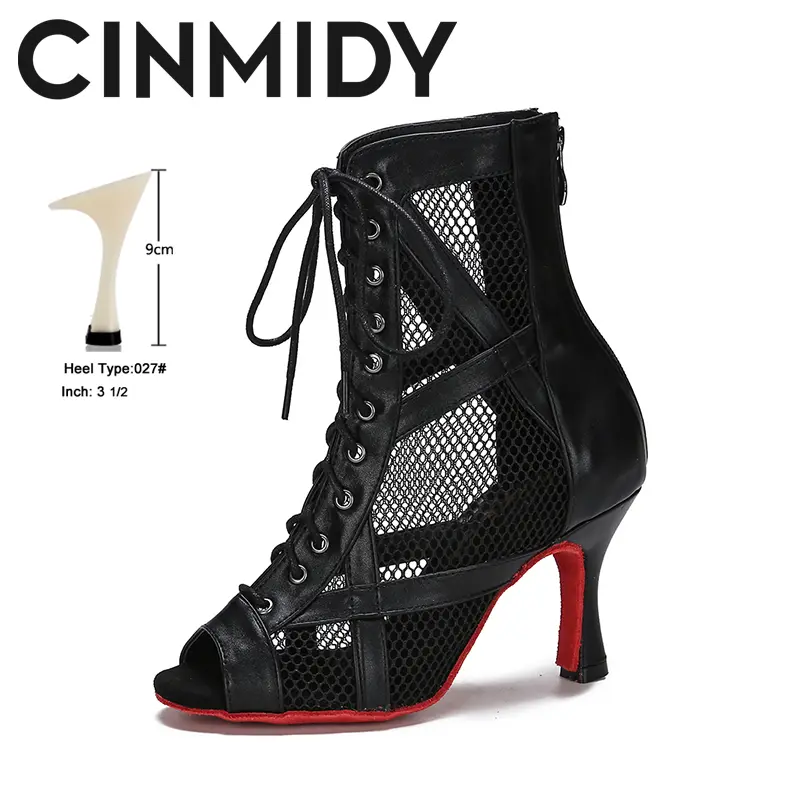 CINMIDY Leather Dance Boots Red /Black lSole Ballroom Dancing Shoes Latin Dance Shoes Woman Pole Dance Boots Ladies Party Shoes product view