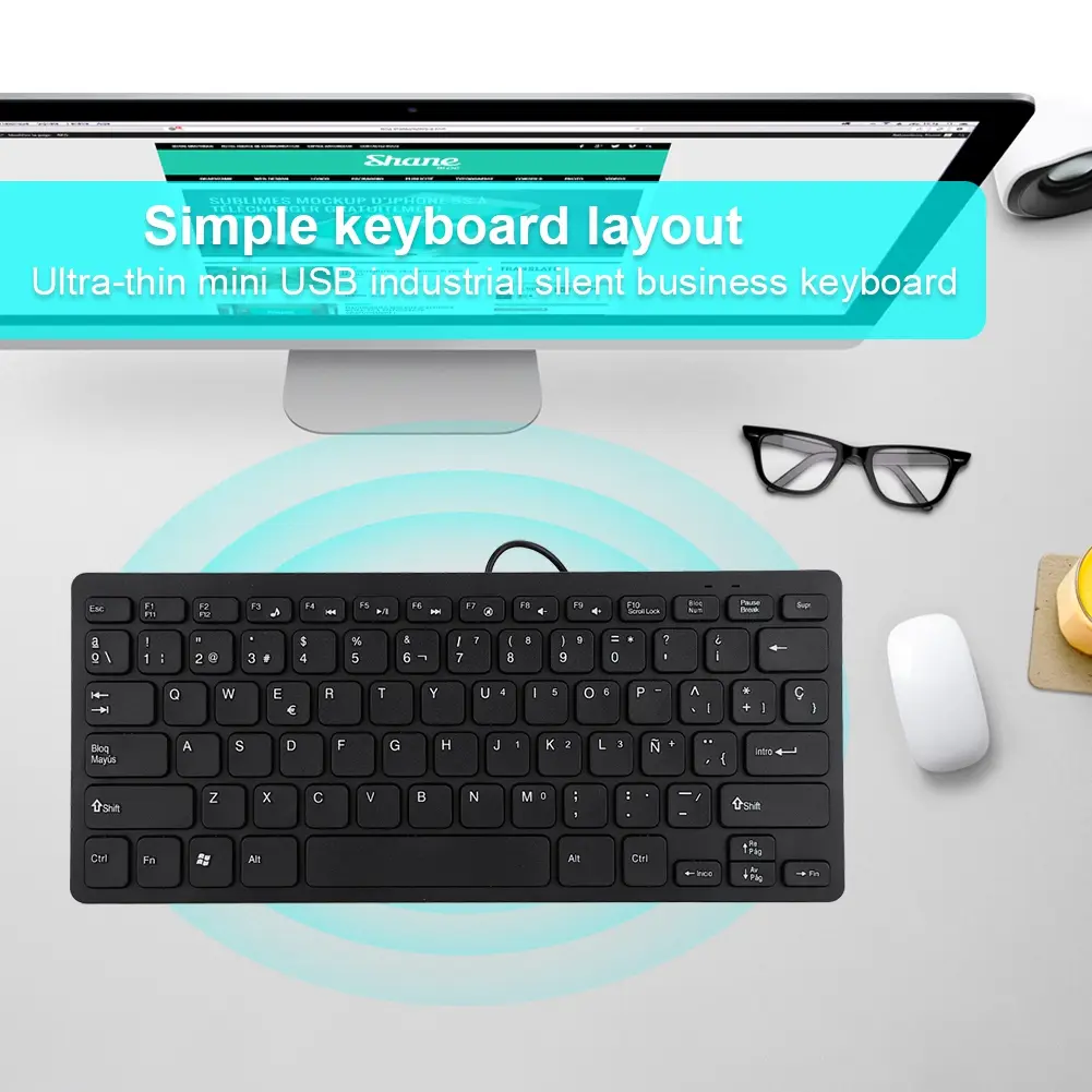 Keyboard Mini Keyboard Wired Keyboard Wired Mini Portable Spanish Keyboard USB Interface for Desktop Computer Ultra Thin 78 Keys