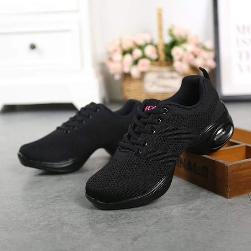 Women Mesh Dance Shoes Air Cushion Wedge Non Slip Lace Up Square Dance Aerobic Fitness Walking Sneakers 876 detail