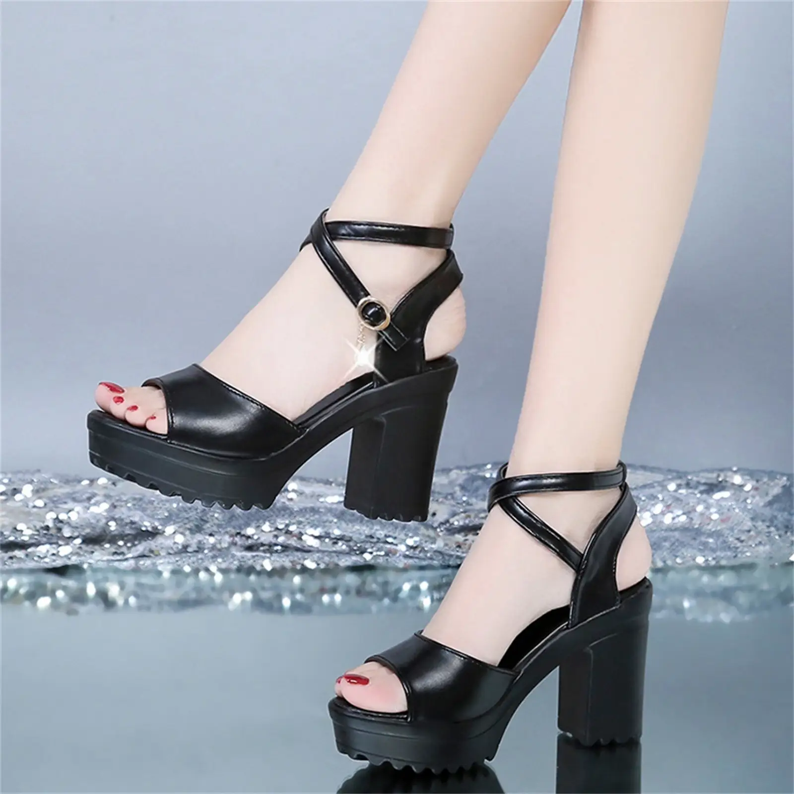 Women Fish Mouth Platform High Heels Wedges Buckle Slope Sandals Women Shoes Woman Platform High Heels Sandals High Heels product view