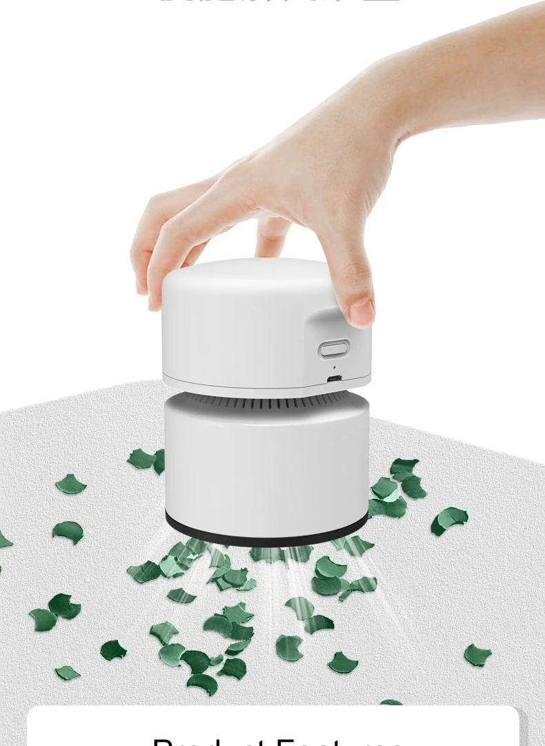 Mini Desktop Vacuum with Brush, USB Rechargeable Portable Sweeper for Eraser Crumbs, Pencil Shavings, Home Office Student Use detail