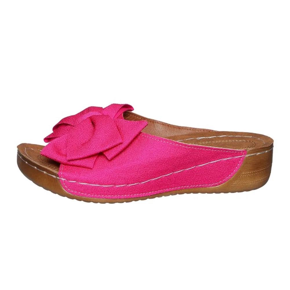 New Large Size Butterfly Knot Thick Heel Sandals Women Outdoor Wear Slope Heel Open Toe Fish Mouth Lightweight Beach Slippers detail