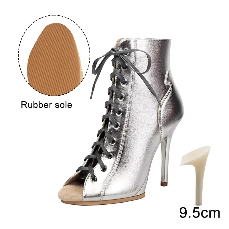 Black Sexy PU Platform Jazz Latin Custom Dance Shoes Lace-up High Heels Dance Shoes Soft-soled Short Boots Dance Boots for Women product view