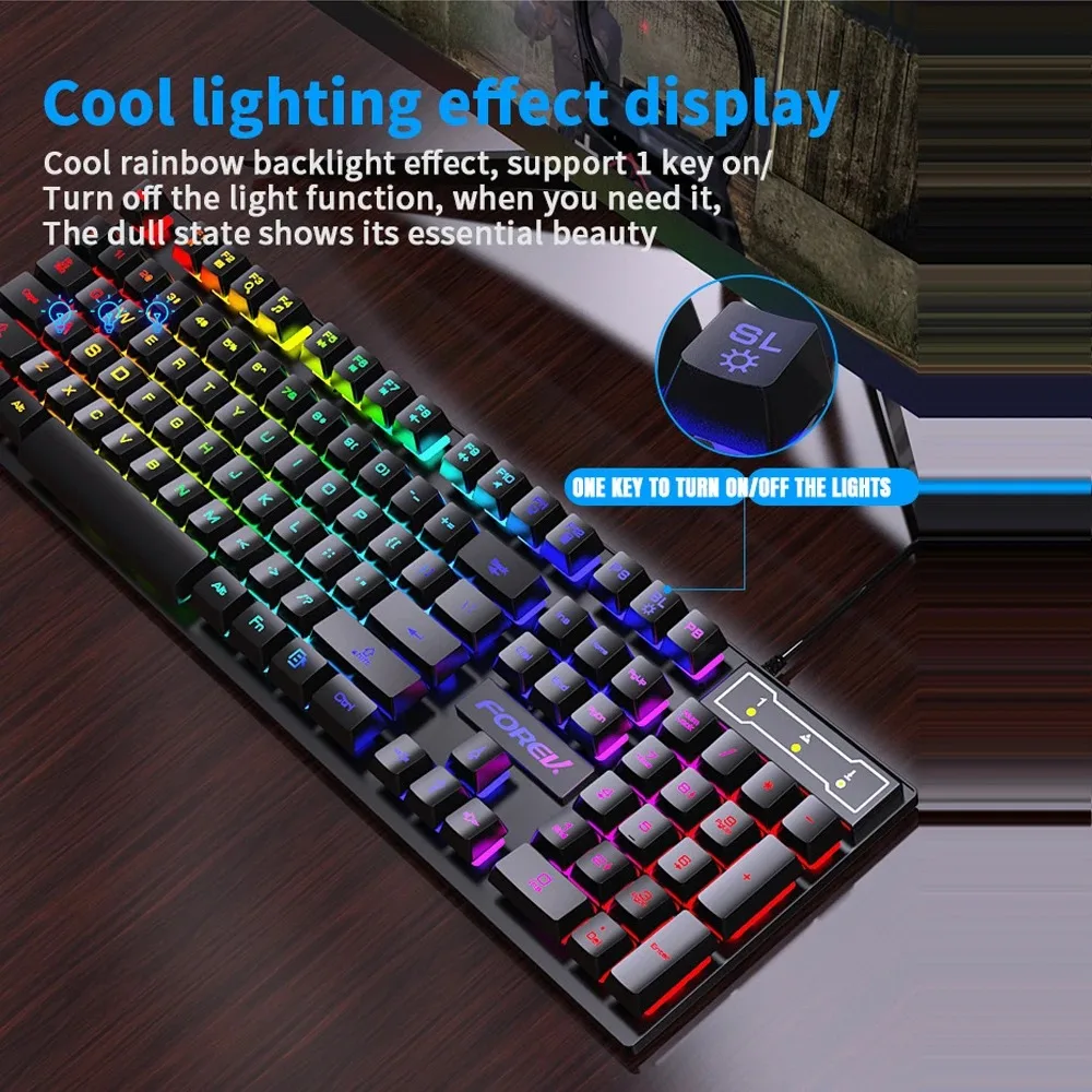 104Keys Wired Keyboard RGB Colorful Gaming Keyboard USB Wired Keyboard Standard Keyboard for PC Laptop Android Windows Mac OS detail