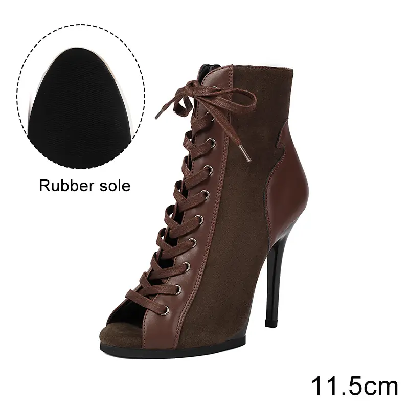 Black Sexy PU Platform Jazz Latin Custom Dance Shoes Lace-up High Heels Dance Shoes Soft-soled Short Boots Dance Boots for Women product view