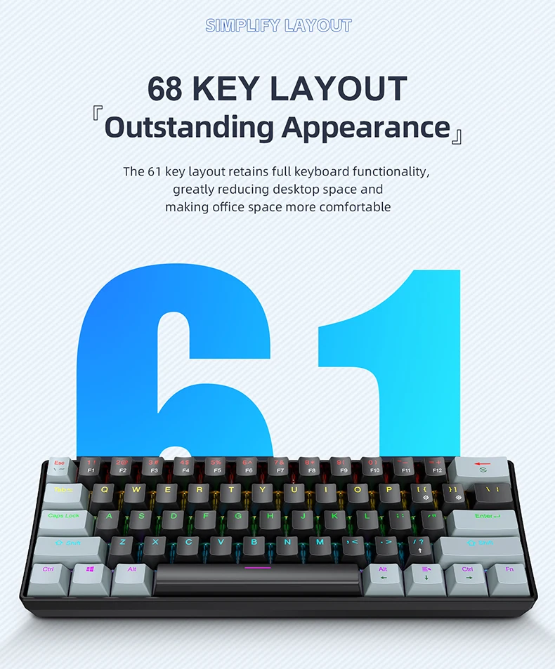61 Key Wired Mechanical Keyboard Compact 60% Design APAYADO K61 RGB Backlight Anti Ghosting Type-C Port for Desktop Laptop detail