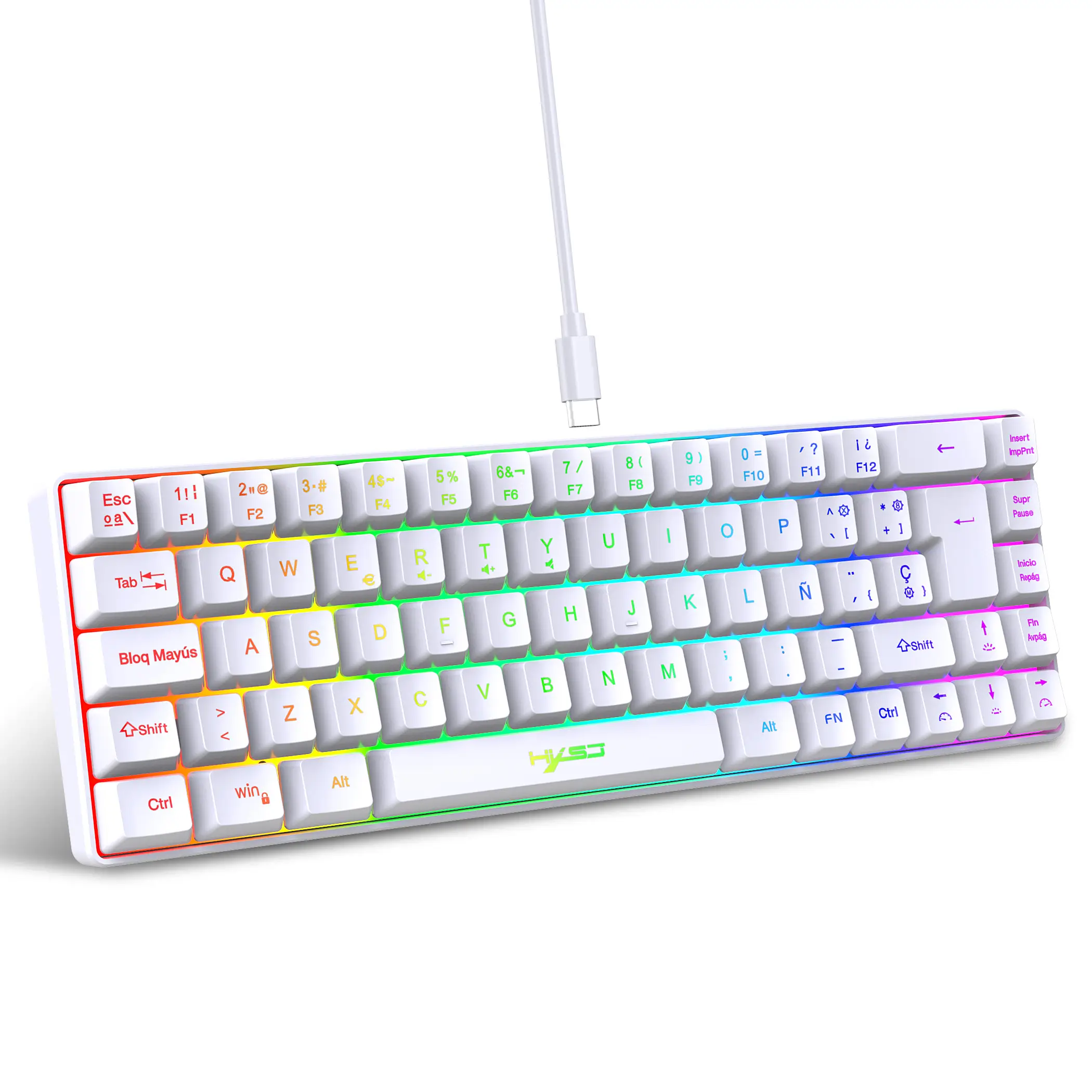 68 Keys Gaming Keyboard USB Wired Portable 20 RGB Backlight Korean Russian English Keyboard for Windows Laptops Computer product view