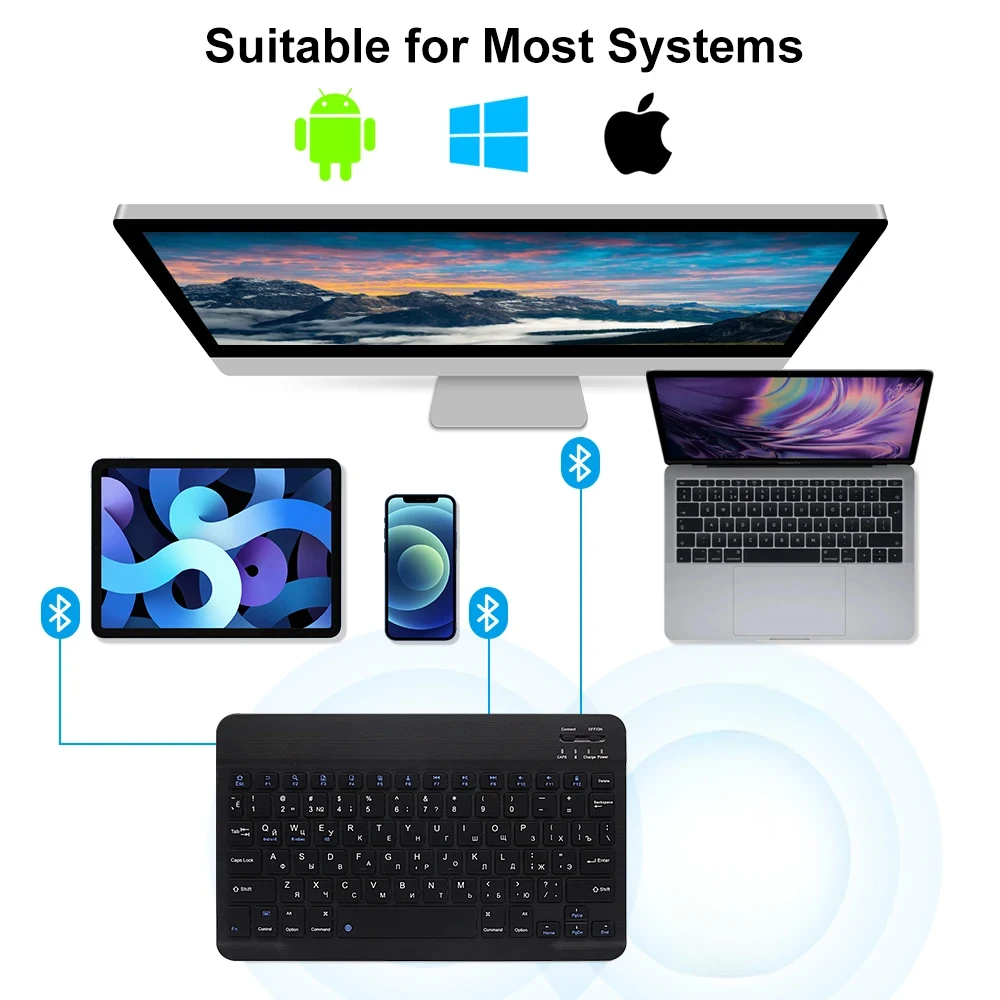 2026 New Bluetooth Keyboard Mouse For iPad Xiaomi Samsung Android iOS Windows Tablet Phone Mini Wireless Keyboard Spanish Hebrew detail