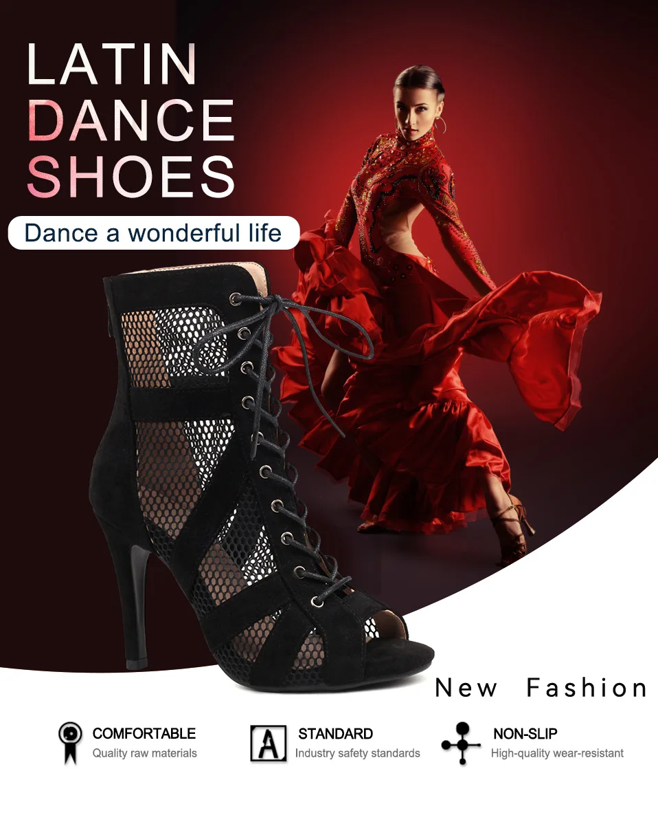 Girls Latin Dance Shoes Women Modern Dance Salsa High-Top Sandals Dance Hall Shoes Ladies Fashion Sexy High-Heeled Suede Boots detail