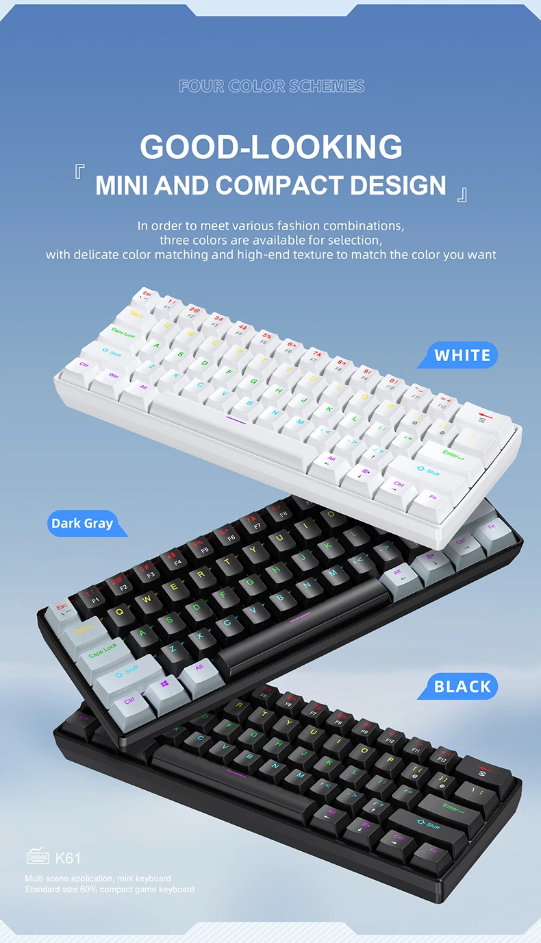 APAYADO K61 61 Keys Wired Mechanical Keyboard, 60% layout Mini RGB Gaming Keyboard, Red/Blue Switch, Compact for PC Laptop detail
