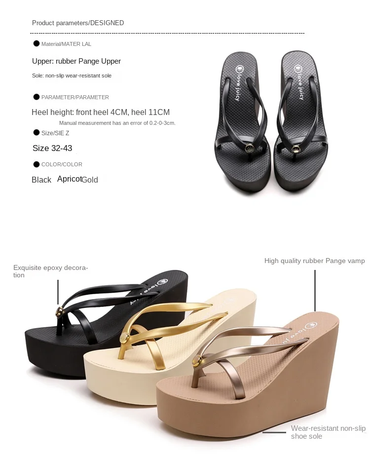 Summer Fashion Sexy Slim Super High Slope Heel Shoes With a Height Increase Of 11cm Non Slip Comfortable Party Beach Slippers detail