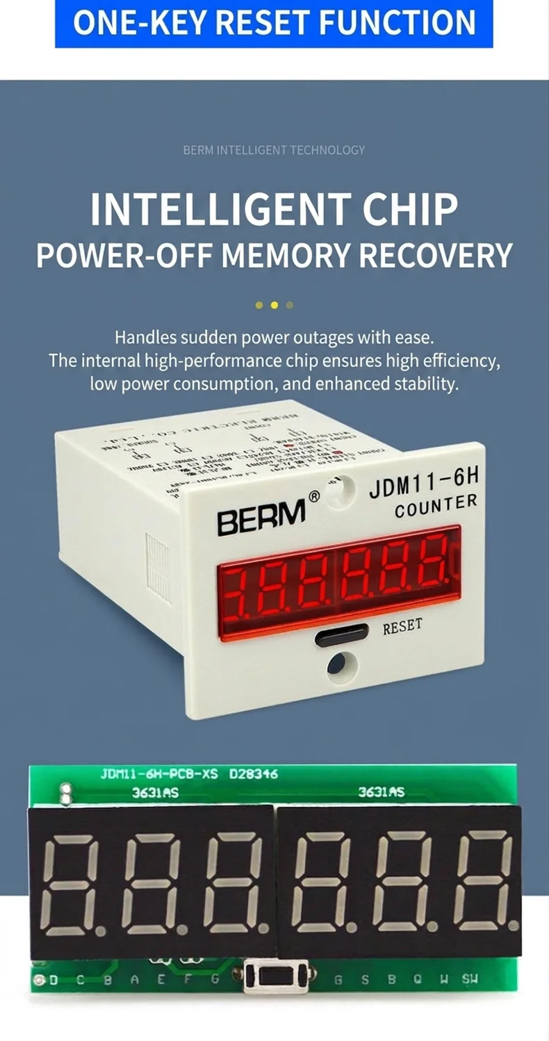 JDM11-6H 6 Digit Digital Counter Electronic Counter Totalizing Counter Resettable Power Failure Memory 12-24V 36V 110V 220V 380V detail