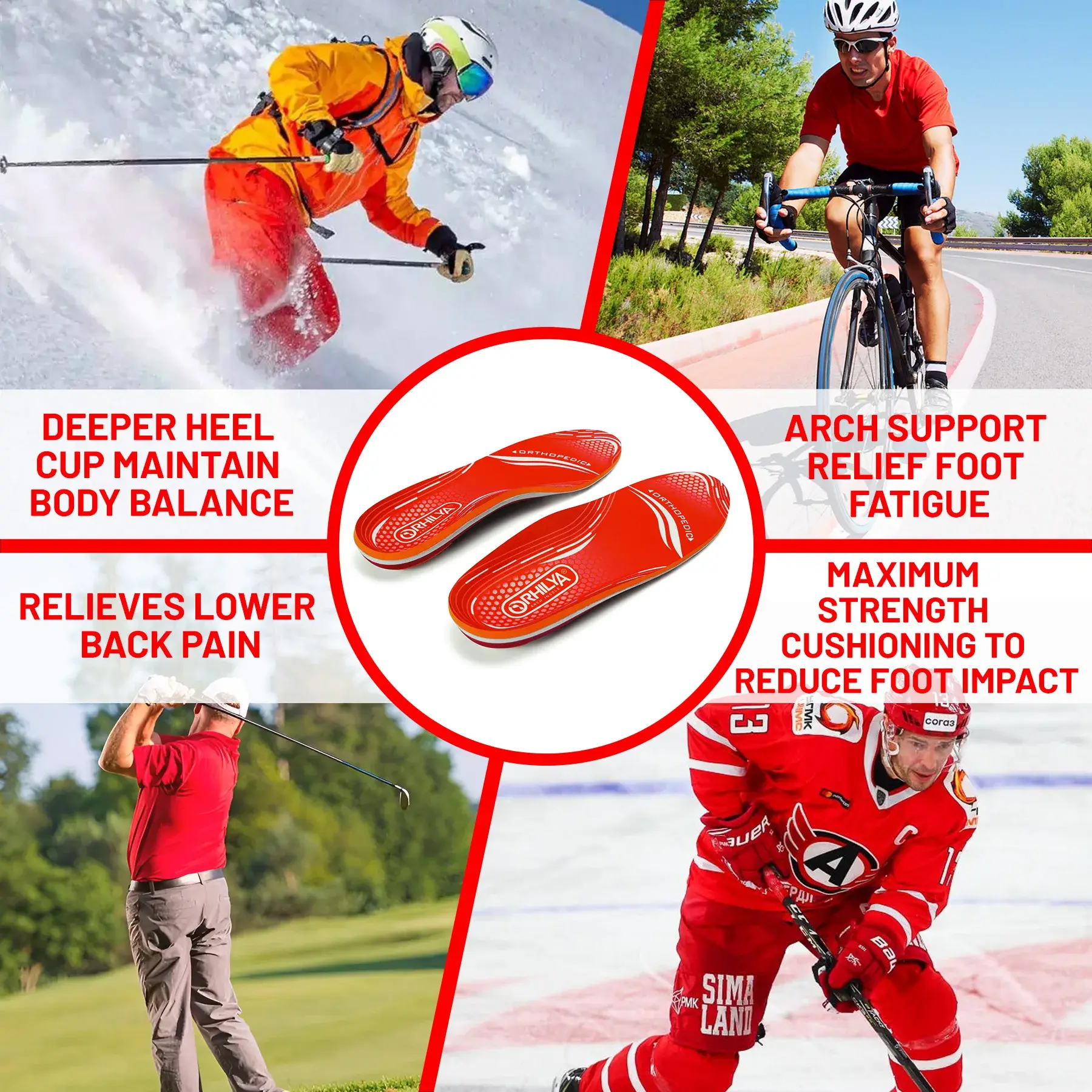 Orthopedic Sport Insole Plantar Fasciitis Flat Foot High Arch Support Men Women Sneaker Orthotic Plantillas Insert Shoe Sole product view