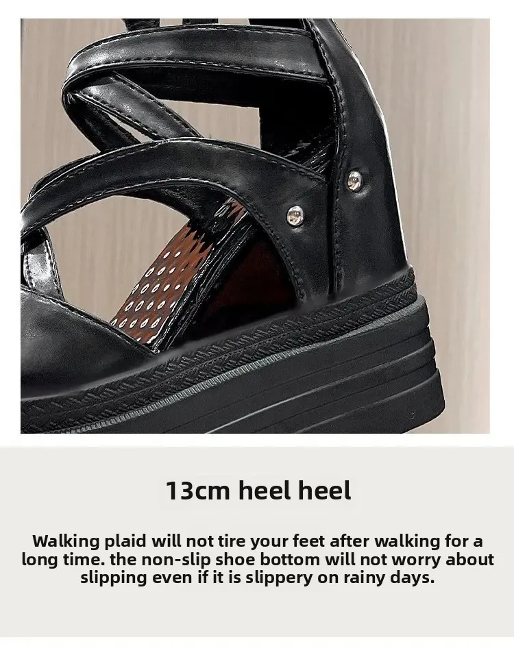 Women's High Heel Sandals 13CM Slope Heel Thick Bottom Cross Band Fish Mouth Shoes New Style Increased Height Summer Shoes detail