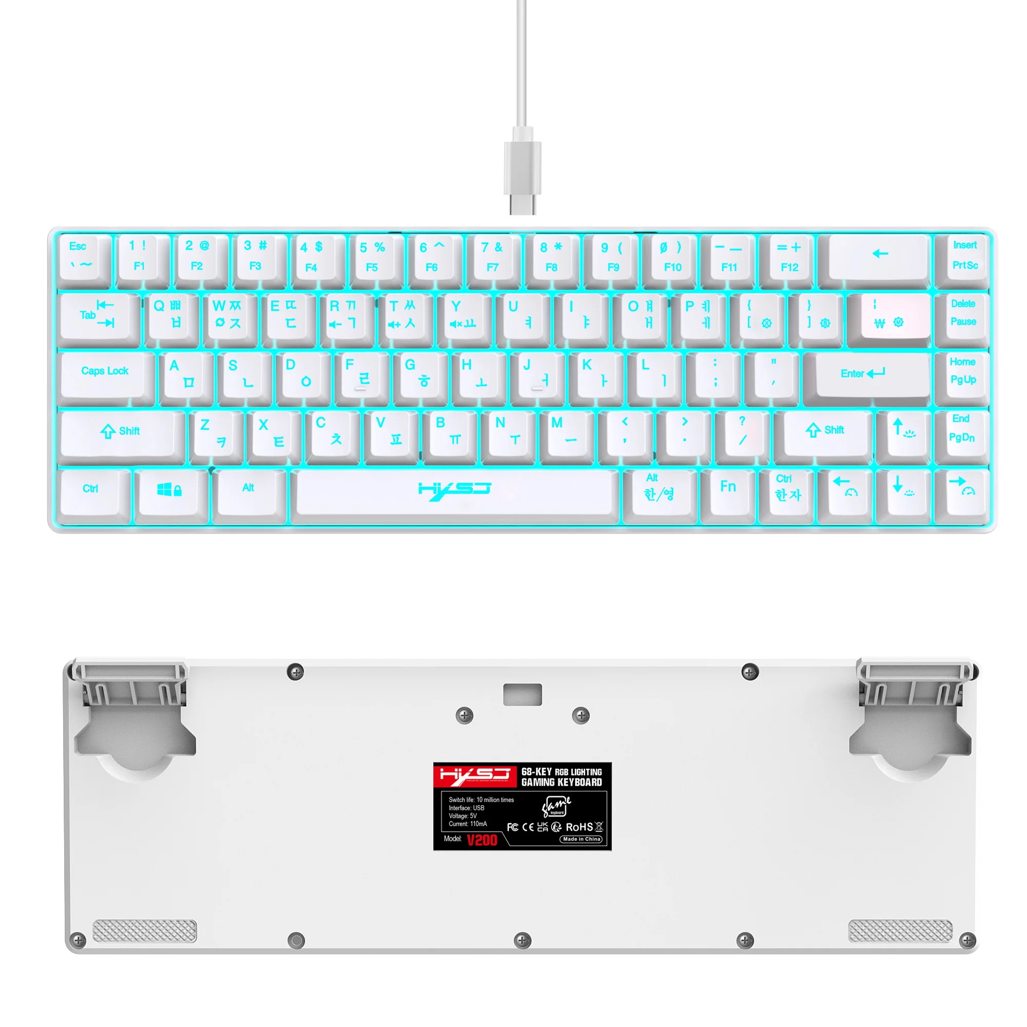 68 Keys Gaming Keyboard USB Wired Portable 20 RGB Backlight Korean Russian English Keyboard for Windows Laptops Computer detail