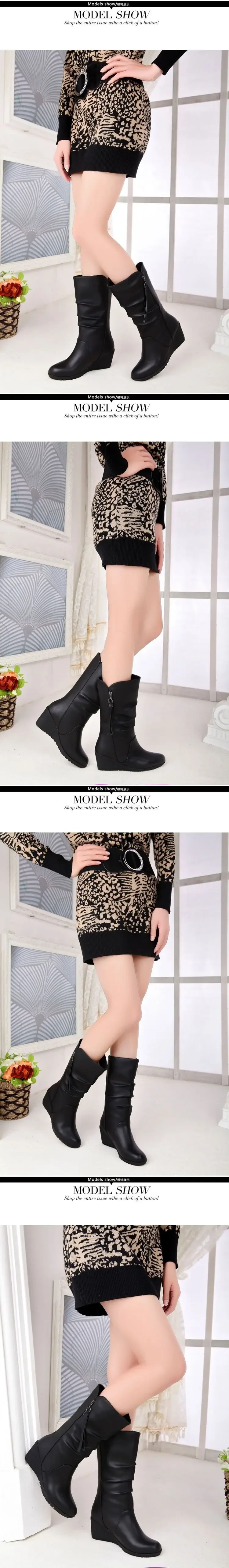 2024 Autumn Winter Anti Slip Slope Heel Women Dance Casual Mid Tube Boot Warm Snow Boot English Chelsea Boot Large Women Shoe detail