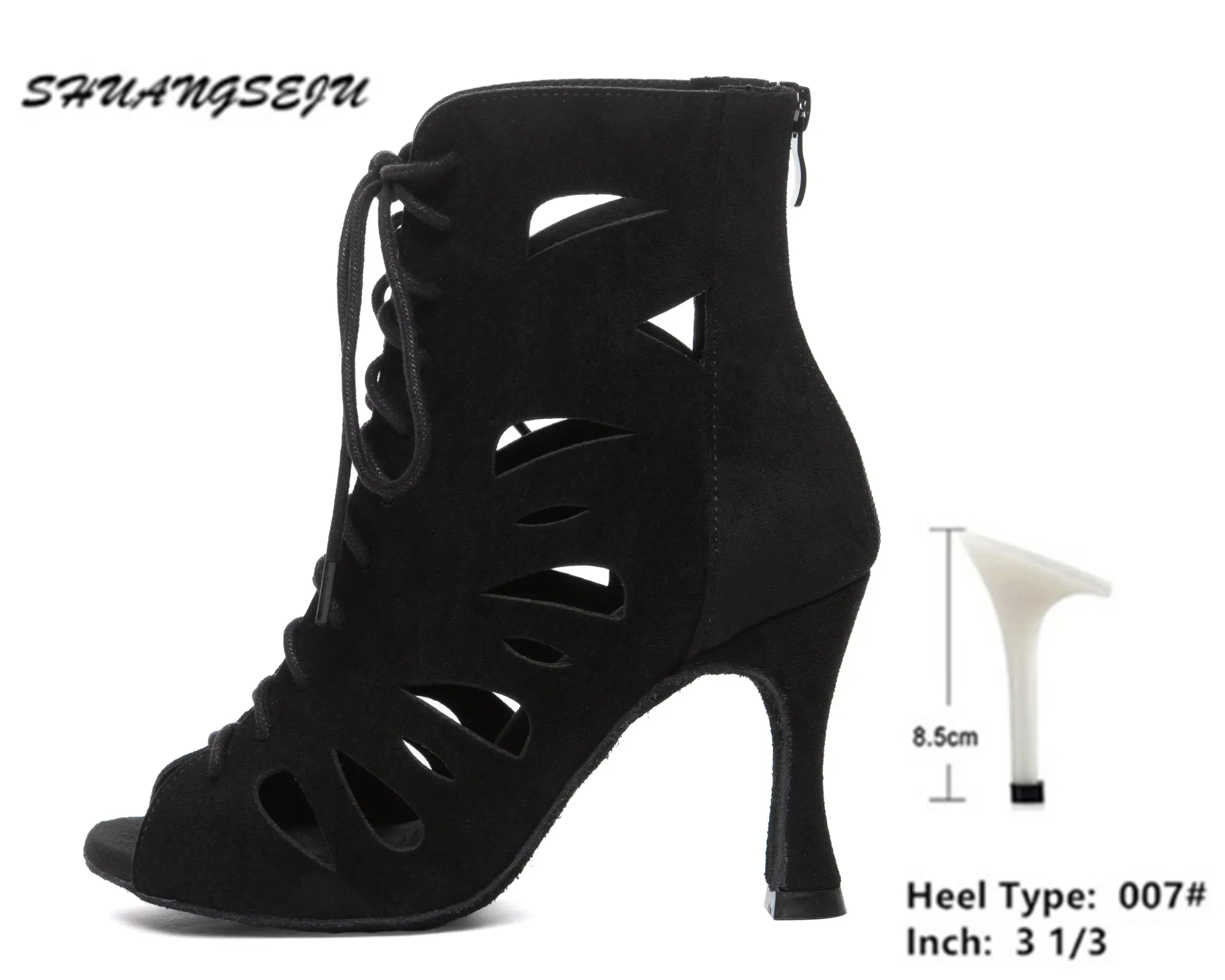 SHUANGSEJU New Women's Latin Dance Shoes Hollow Sexy Lace-Up Salsa Dance Shoes Bachata Black Jazz Ankle Boots Heels Dance Shoes product view