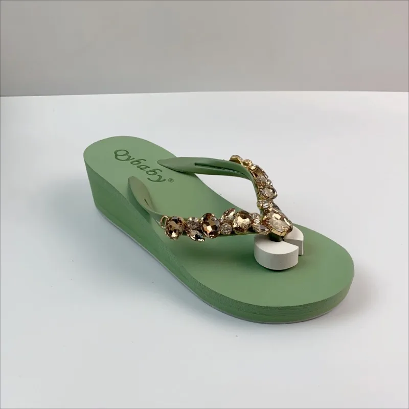Diamond Slippers Women Summer Outdoor Wear Beach Shoes Sandals Womens Sexy Shoes Slope Heel Flip Flops for Women Chanclas Mujer detail