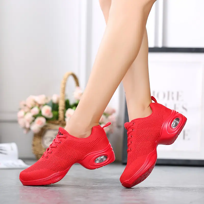 Women Mesh Dance Shoes Air Cushion Wedge Non Slip Lace Up Square Dance Aerobic Fitness Walking Sneakers 876 product view