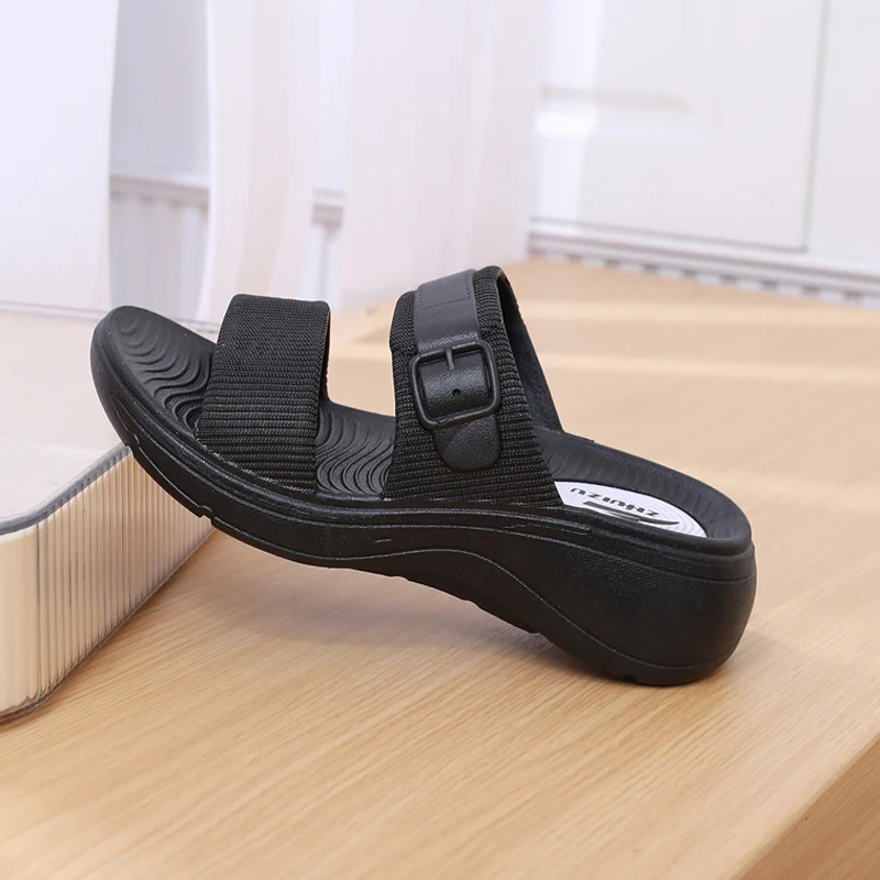 Smart Foot Thick Heel Sandals Fashion Slope Heel Summer New Indoor Anti-Slip Heightening Beach Cool Sandals Casual Style Holl... detail