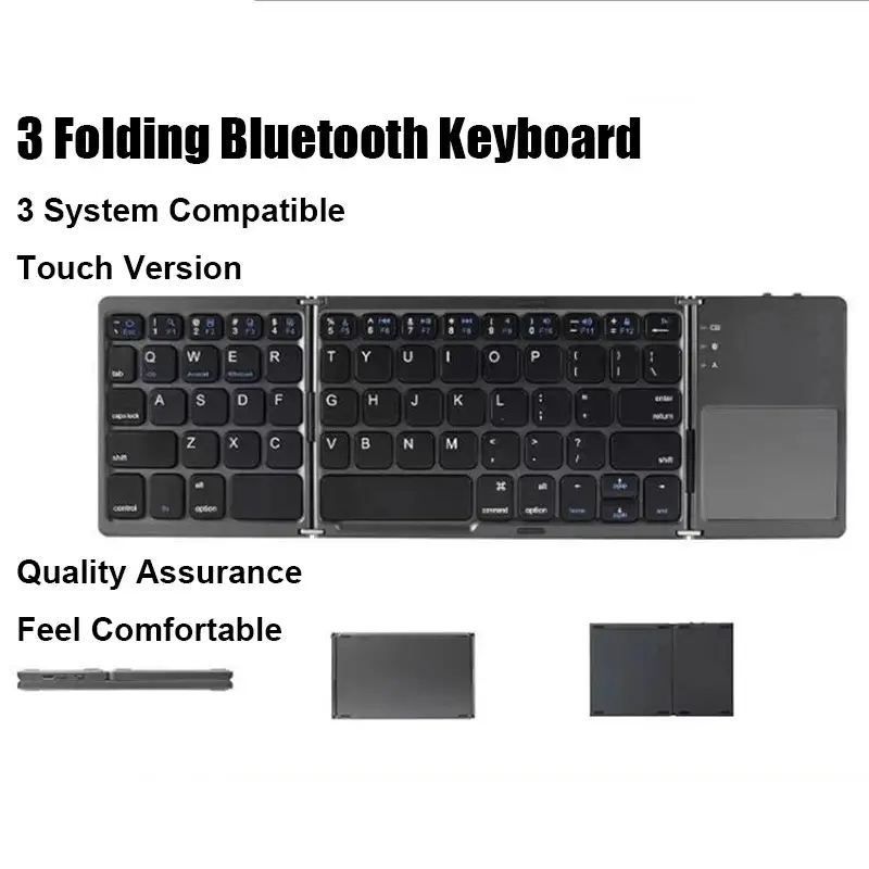 Bluetooth 5.0 Keyboard Tri-fold Keyboard Mini Keyboard with Touchpad Rechargeable Wireless Keyboard For Windows Android iOS product view