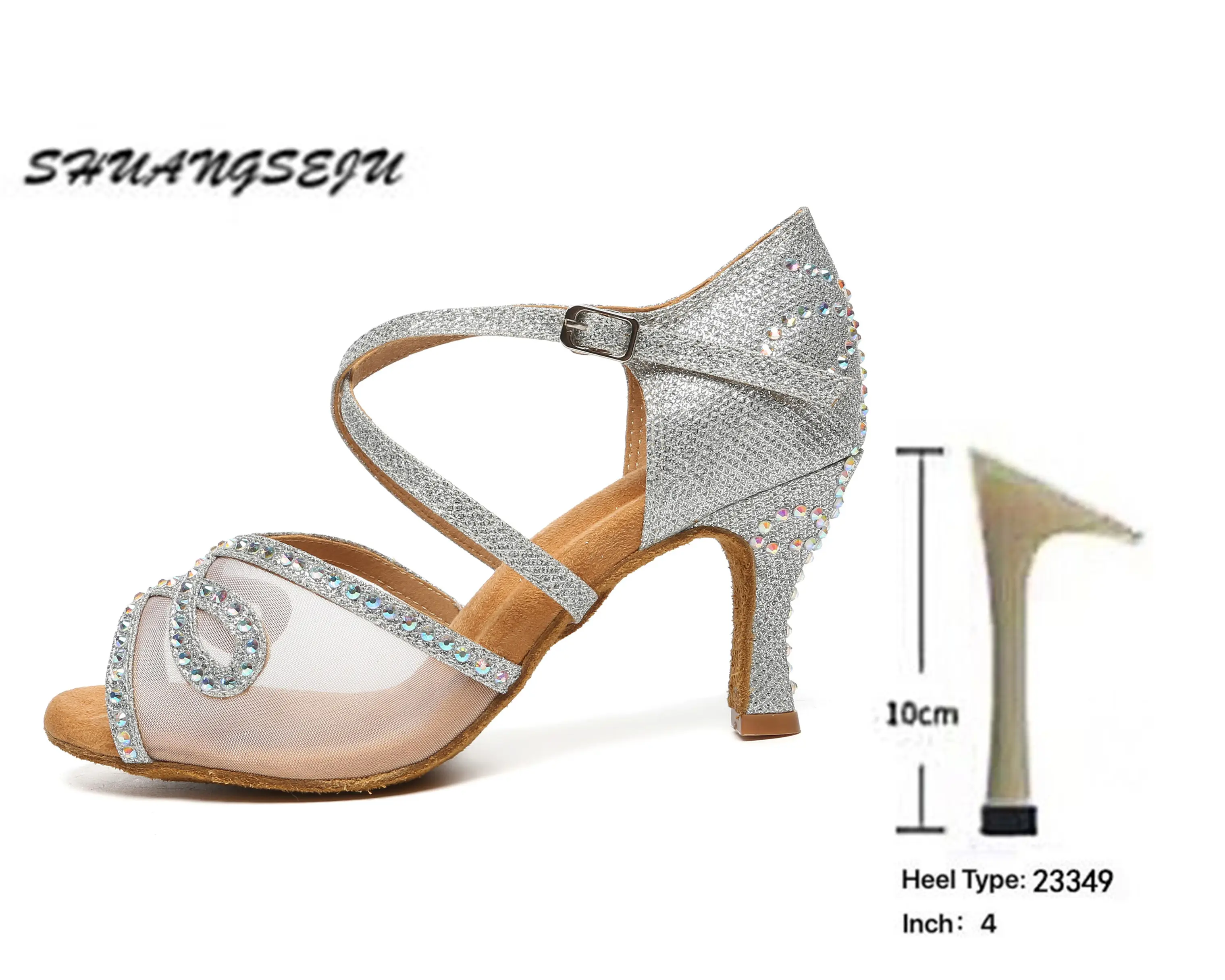 SHUANGSEJU New adult Latin dance Shoes Women Salsa Fashion shiny glass slipper Bachata performance shoes Black Everything 6-10cm product view