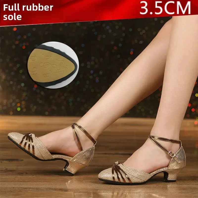 Soft Sole Latin Waltz Dance Shoes for Women 3.5cm 5.5cm Heel Professional Practice Footwear Gold & Silver product view