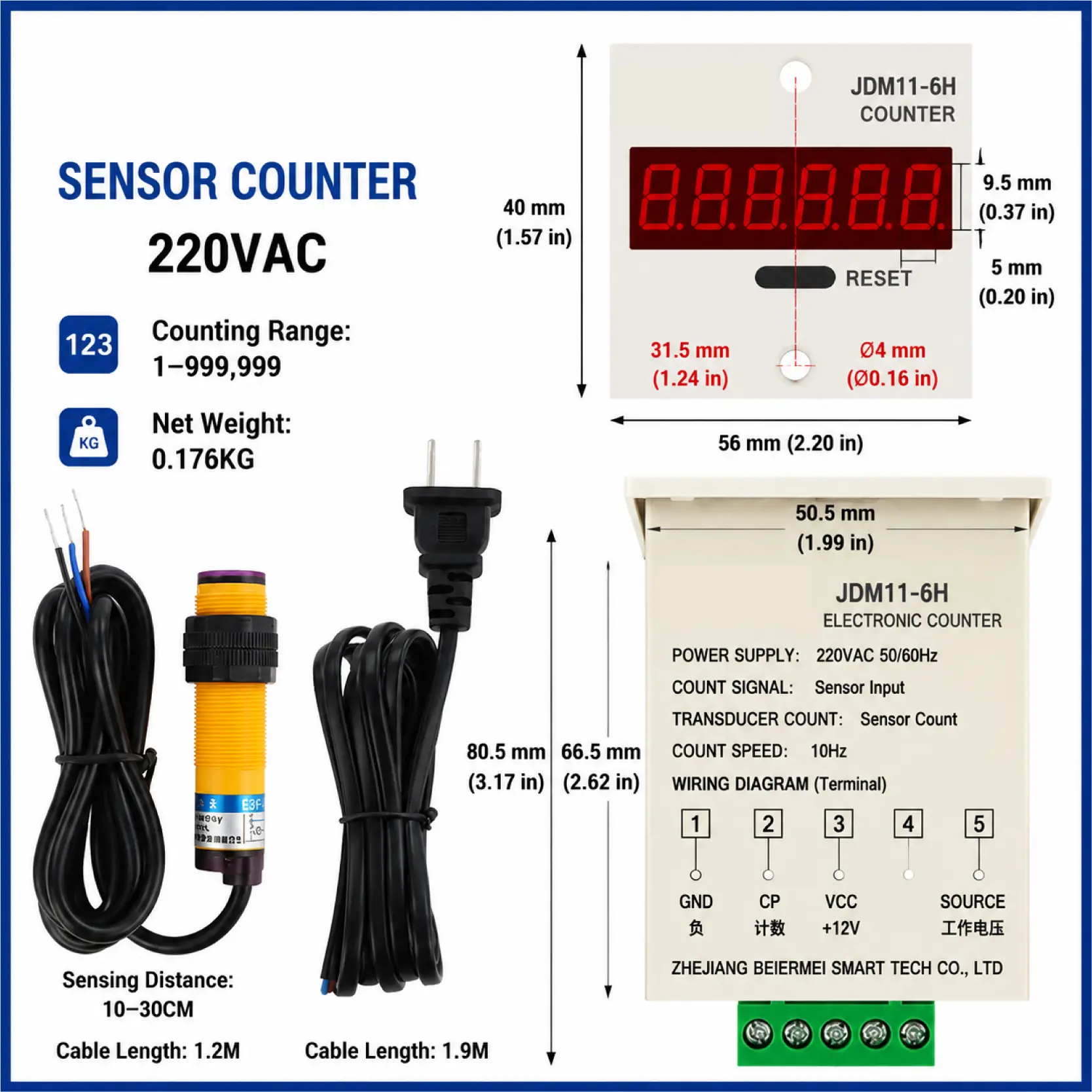 JDM11-6H 6 Digit Digital Counter Electronic Counter Totalizing Counter Resettable Power Failure Memory 12-24V 36V 110V 220V 380V product view