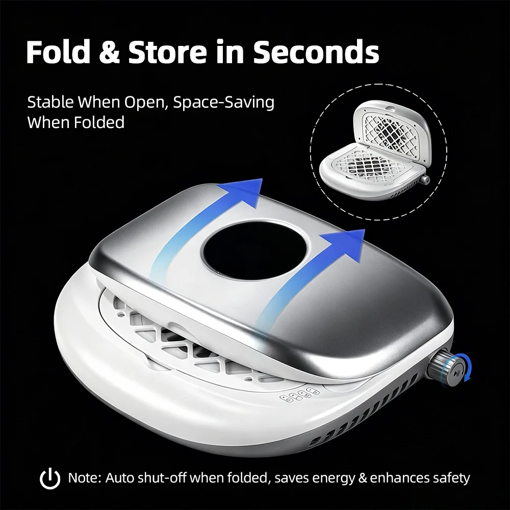 Foldable Nail Dust Collector Dual-Turbine Speed Adjustable Manicure Nail Vacuum Cleaner 90° Dual-Sided Dust Collection Nail Tool detail