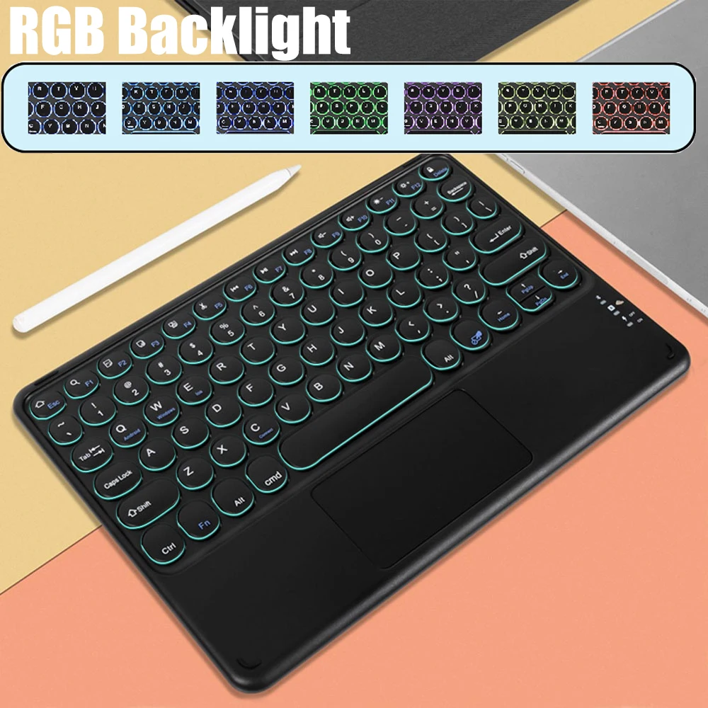 Spanish/Hebrew/Russian/Portuguese Cute Round Hat Backlit Bluetooth Keyboard with Touchpad For iPad Tablet Laptop IOS Android detail