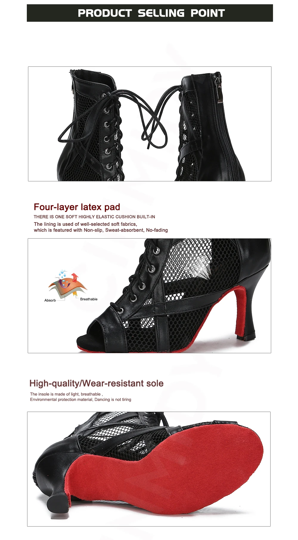 CINMIDY Leather Dance Boots Red /Black lSole Ballroom Dancing Shoes Latin Dance Shoes Woman Pole Dance Boots Ladies Party Shoes detail