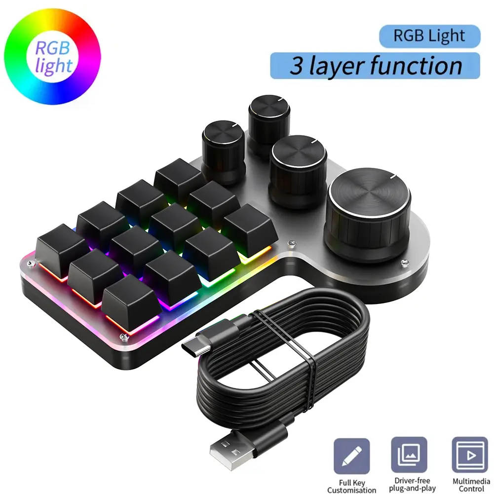 Programmable Customized Keyboard RGB 12 Keys 4 Knob Macro Keypad Hot-swap USB Wired/Bluetooth-Compatible Mechanical Keyboard product view