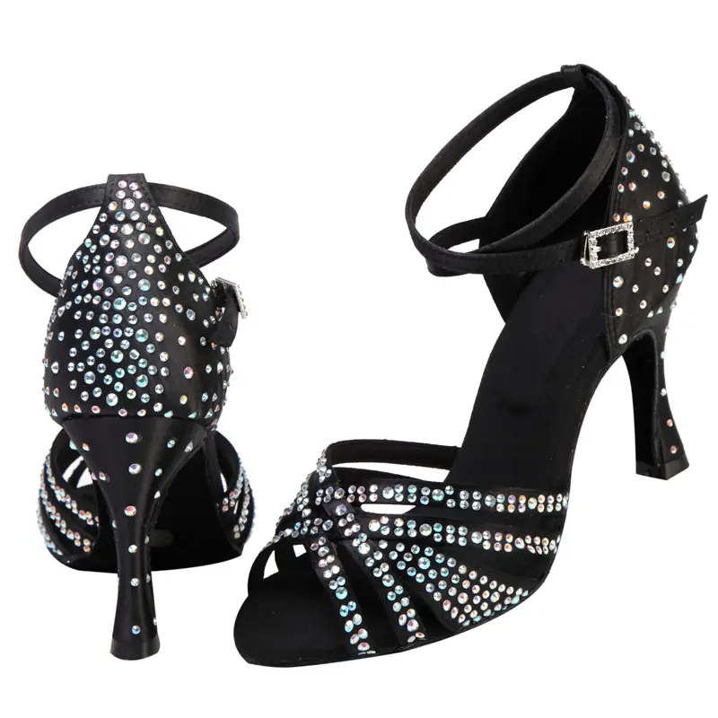 Latin Dance Shoes Adult Women's High Heel Dance Shoes Satin Salty High Heel Shoes with Diamond Embedding Dance Shoes 7.5cm product view