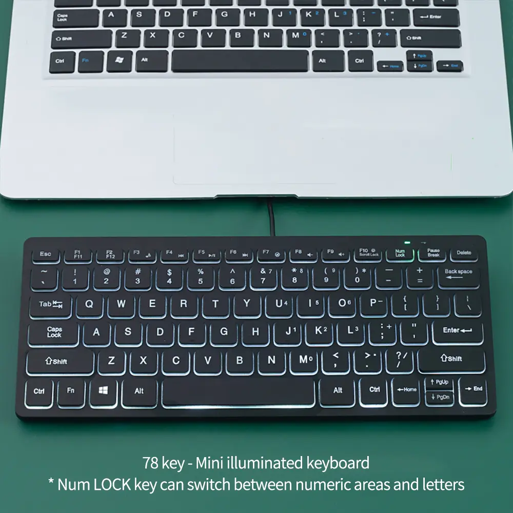78 key Backlit Wired Keyboard Mini Small Laptop External Keyboard Portable Ultra-Slim Tablet Keyboard product view