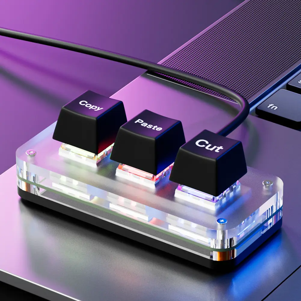 RGB Mini Cut Copy Paste Keyboard 3-Key Ctrl X C V Shortcut One Handed Keyboard USB Type-C Gaming Keypad Programmable Keyboard
