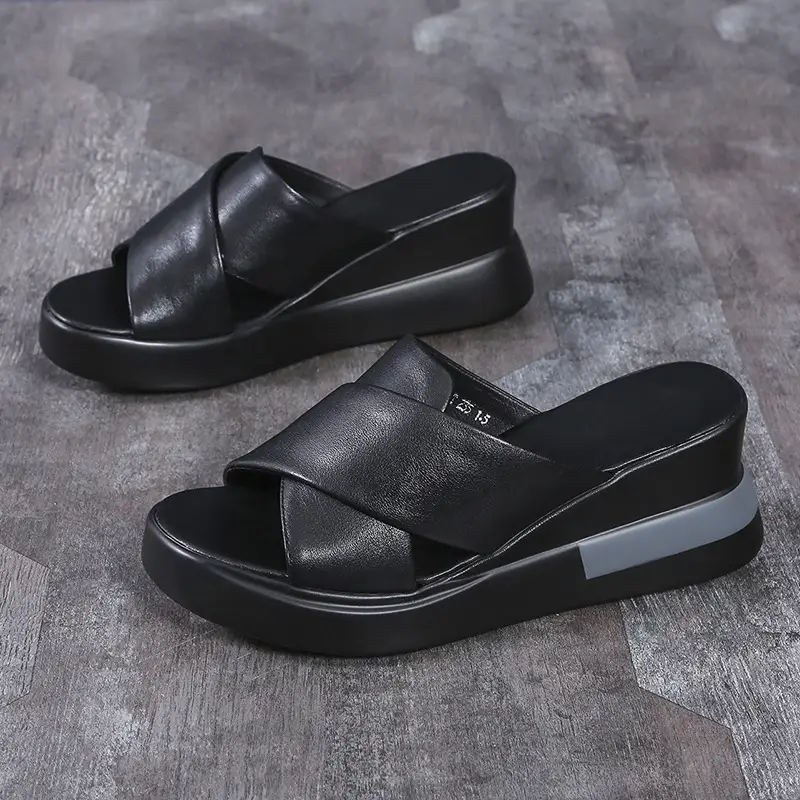 Comfortable Fashion Muffin Thick Bottom Slope Heel Women's Sandals Back Empty Snap Sandals Large Size Light Sandals 2023 product view