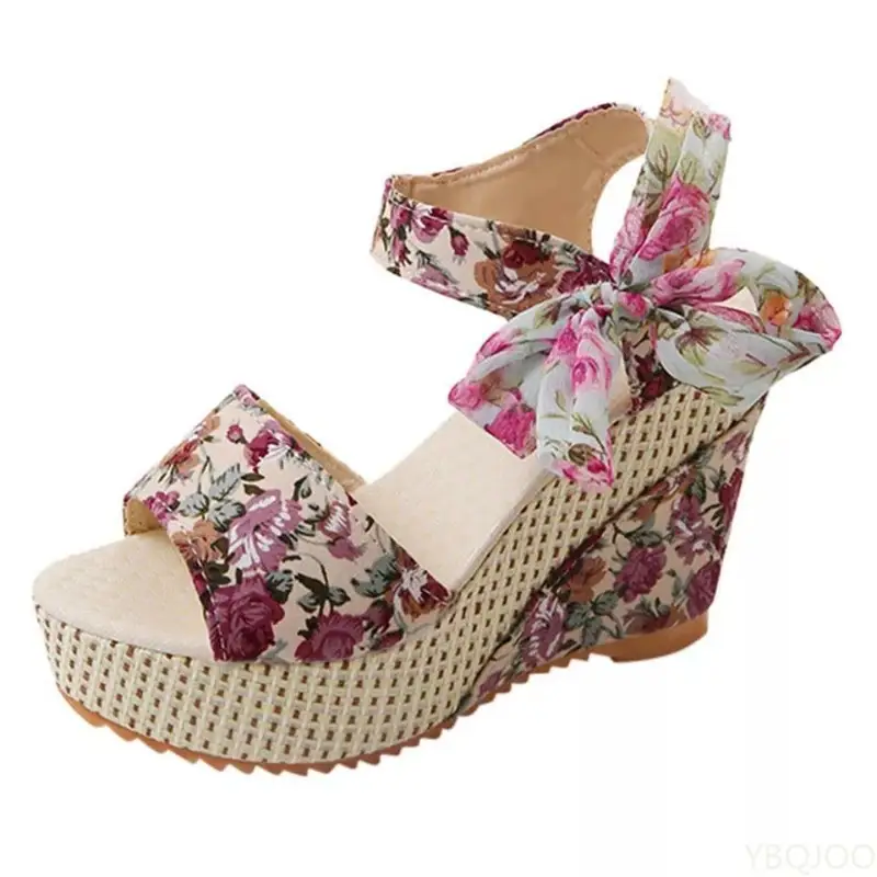 Summer New Fashion Slope Heel Fish Mouth Women's Sandals Party Lace Lace Strap Waterproof Platform Thick soled High Heels product view