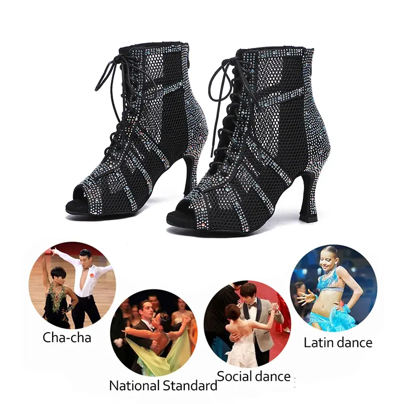 SWDZM Shiny Women Dance Boots Latin Jazz Dance Shoes Full Rhinestone Dancing Boots Customizable Heels Women Ladies Dancing Shoes product view