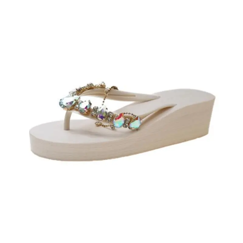 Rhinestone Women's Sandals Summer Outdoor Wear Heightening Slope Heel Beach Sandals Slip-On Anti-Slip product view
