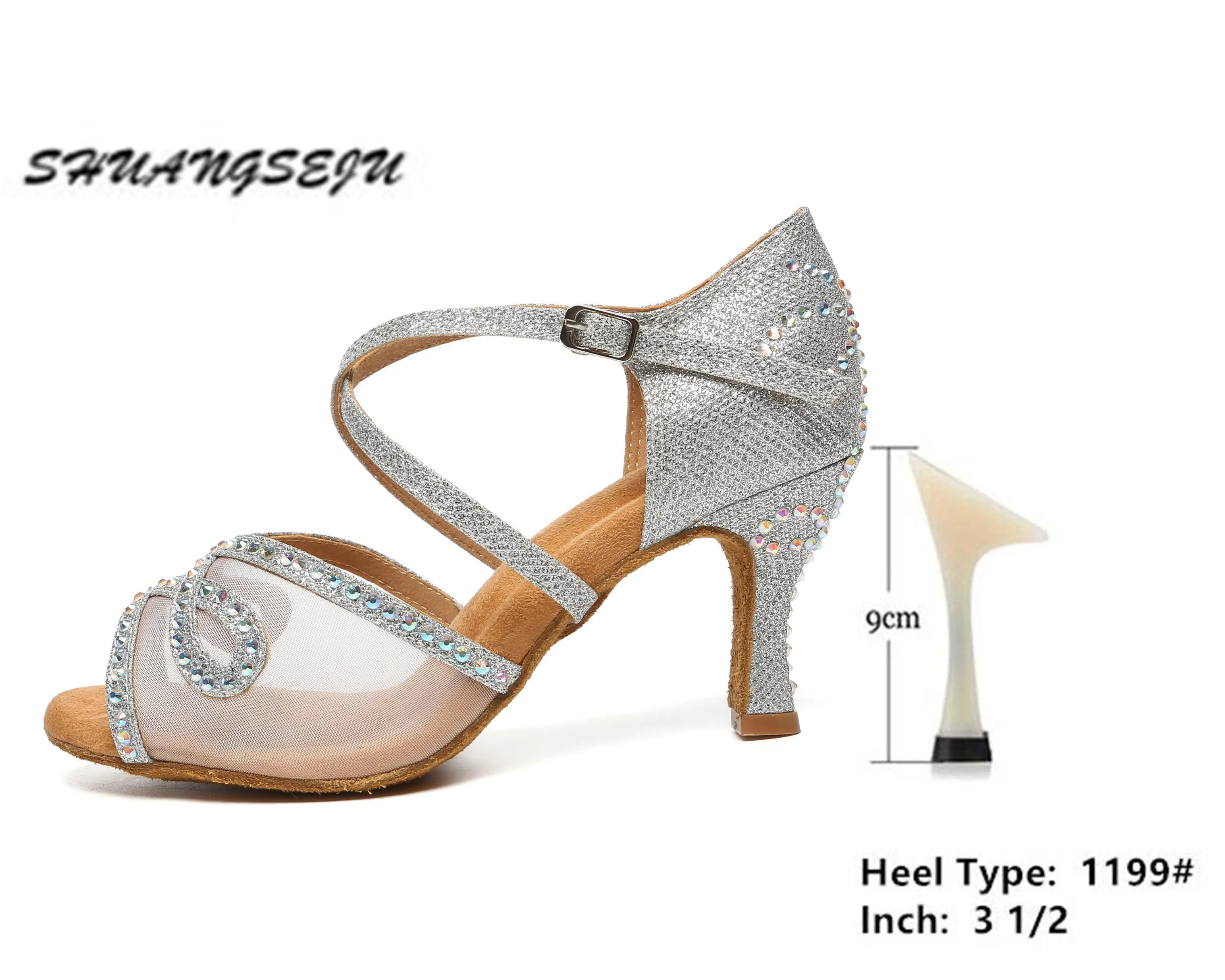SHUANGSEJU New adult Latin dance Shoes Women Salsa Fashion shiny glass slipper Bachata performance shoes Black Everything 6-10cm product view