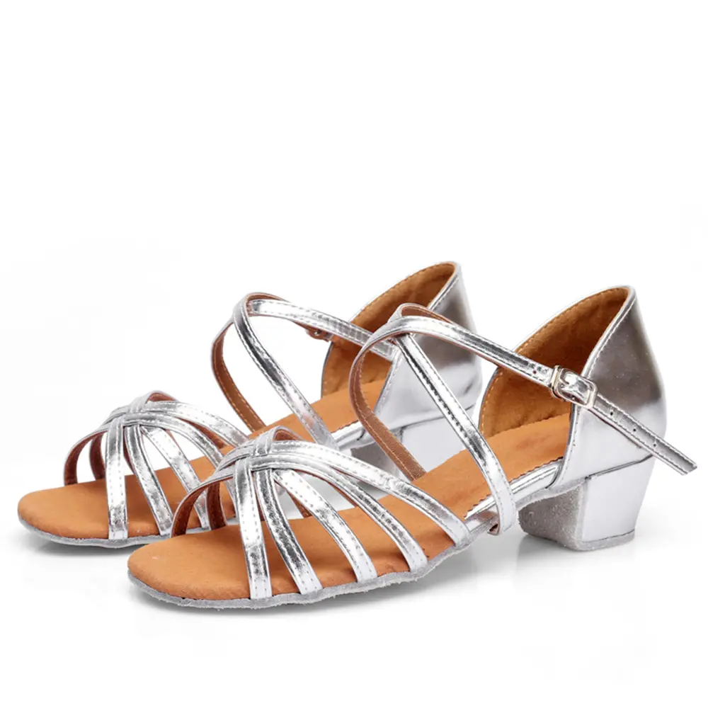 Indoor Child Dance Shoes Soft Silver Gold Tan Black White Low Heel 3.5cm Ballroom Latin Dance Shoes For Girls product view