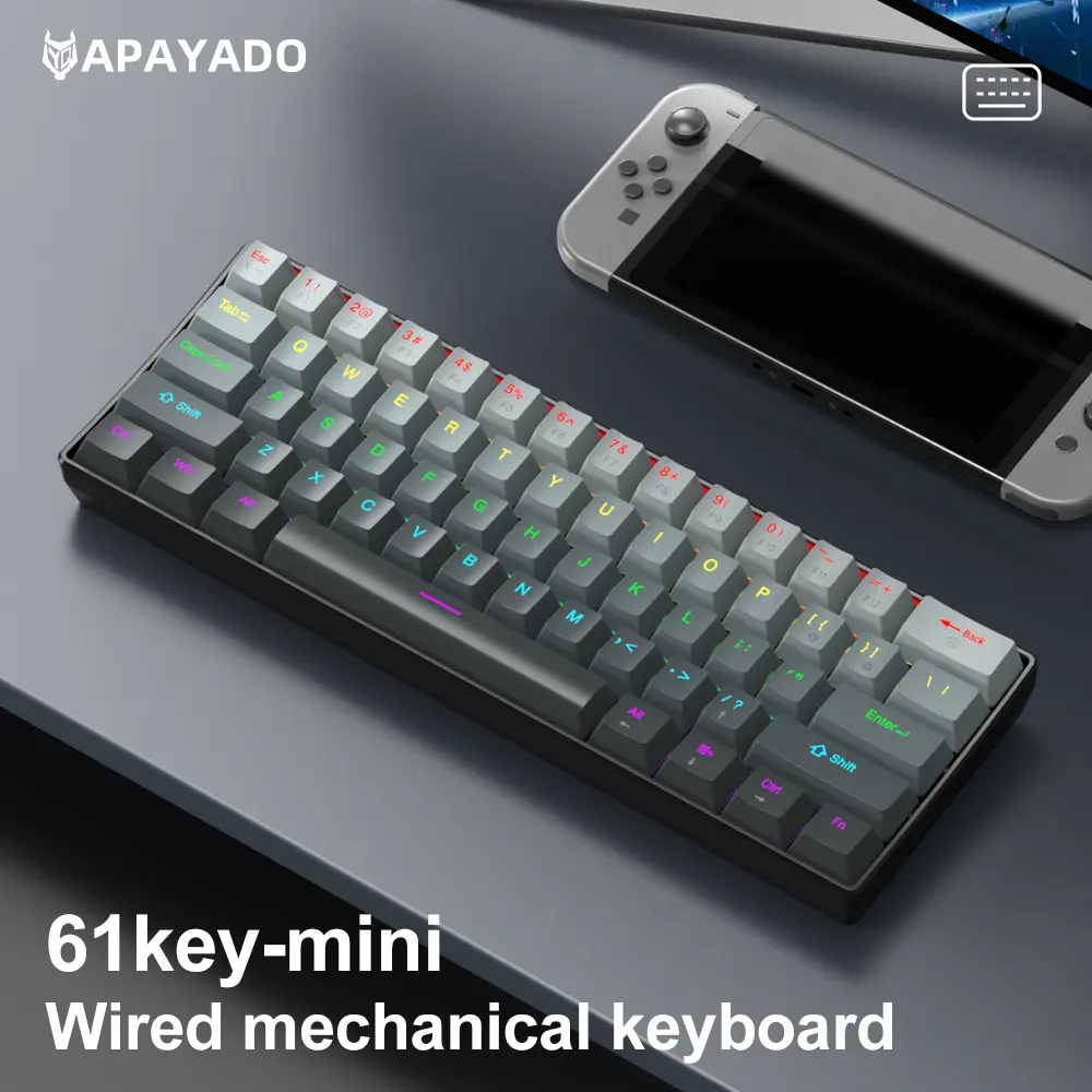 APAYADO K61 61 Keys Wired Mechanical Keyboard, 60% layout Mini RGB Gaming Keyboard, Red/Blue Switch, Compact for PC Laptop product view