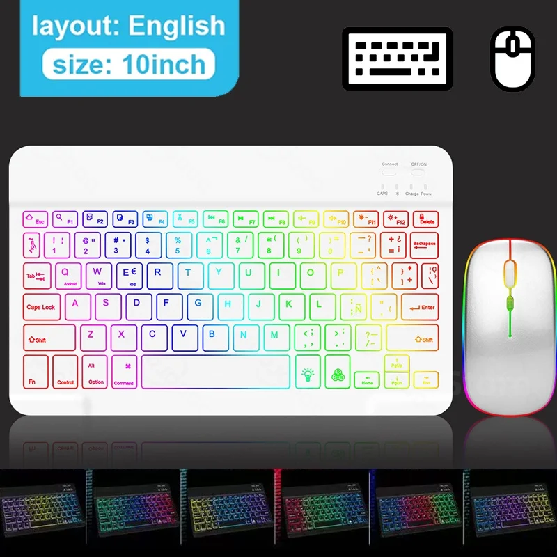 Mini Backlit RGB Bluetooth Wireless Keyboard 2.4G Mouse For Tablet Cell Phone Windows Android iOS Ultra Light Slim iPad Keyboard detail